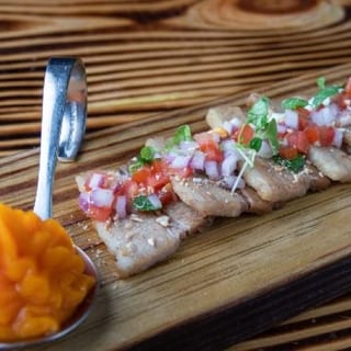 Pork Belly Con Chalaca Y Salsa Acevichada