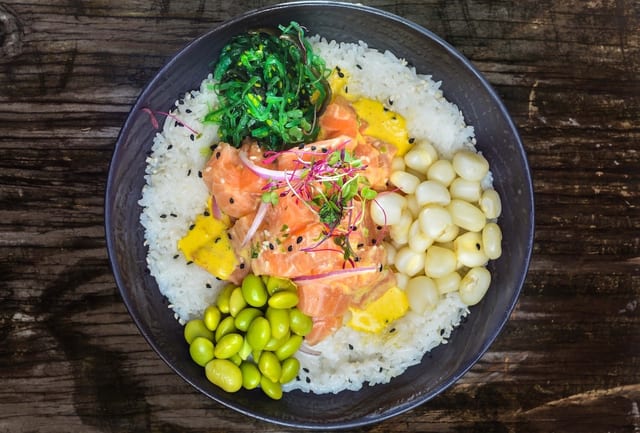 Poke Salmon with Aji Amarillo.